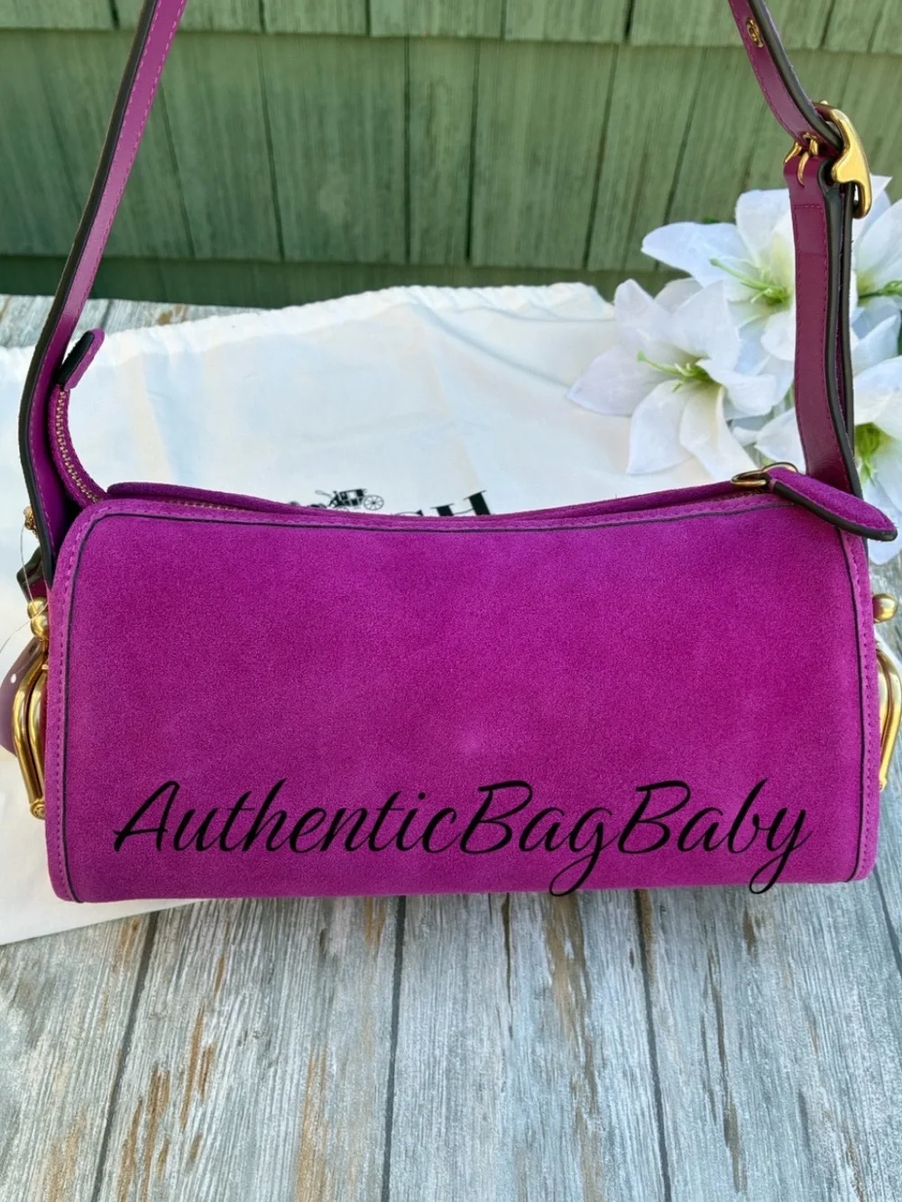 Coach Turnlock Haversack Bag 27 Magenta Suede Purse